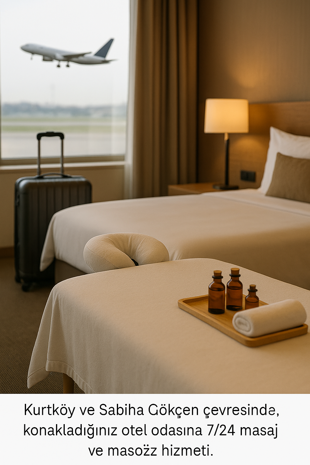 Kurtköy ve Sabiha Gökçen havalimanı çevresindeki otel odasında hazırlanan profesyonel masaj ortamı